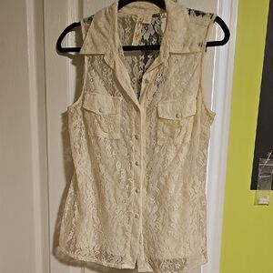 Adiva Cream Lace Button-Down Blouse